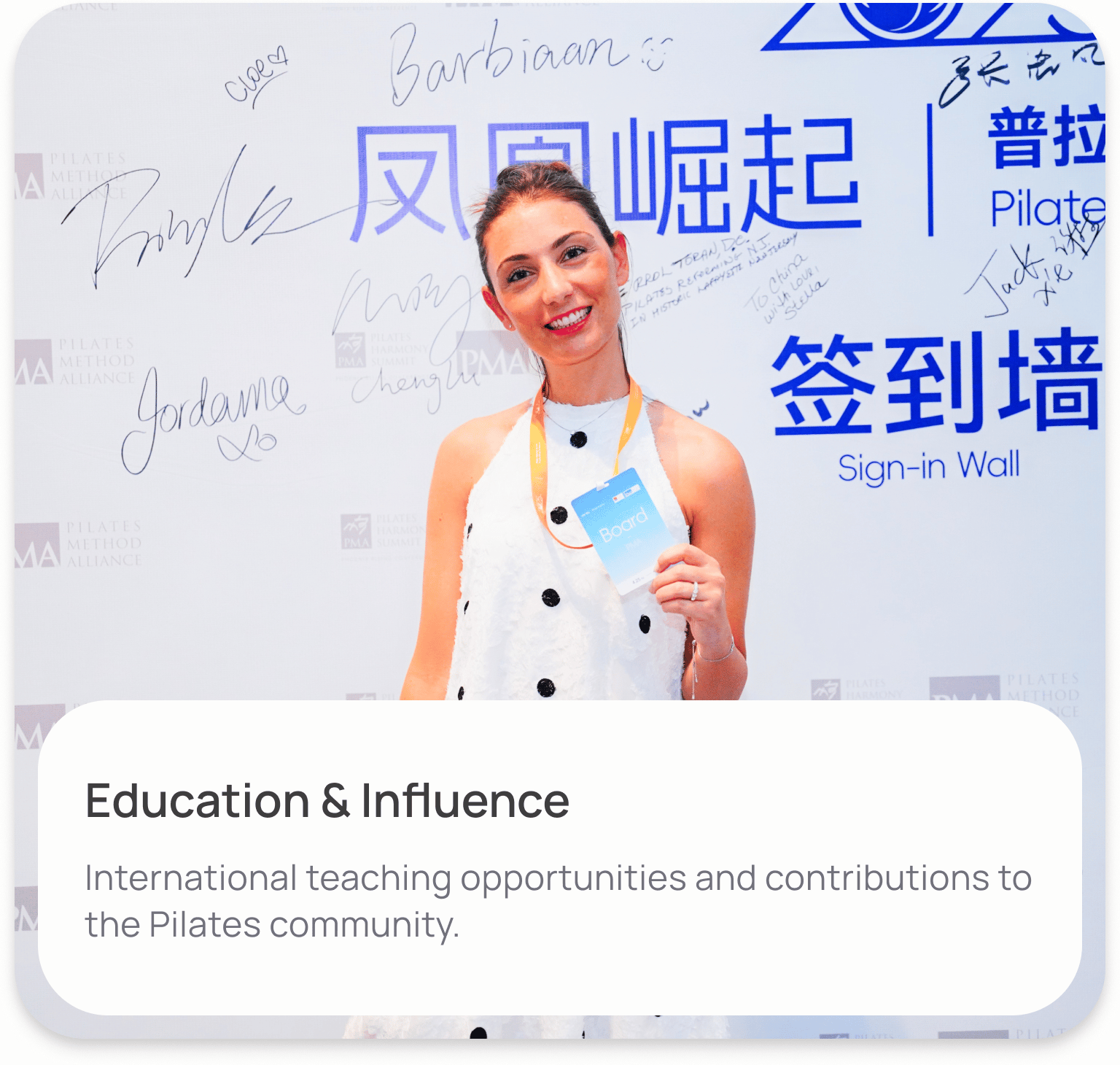 Education & Influence. International teaching opportunities and contributions to the Pilates community.